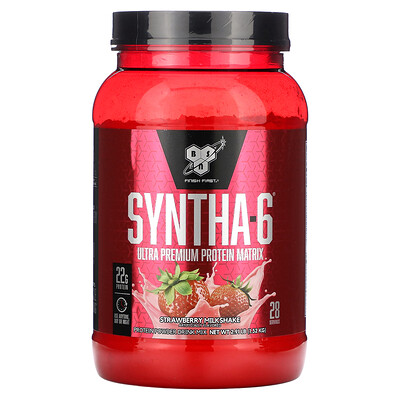 BSN Syntha-6, Ultra Premium Protein Matrix, клубничный молочный коктейль, 1,32 кг (2,91 фунта)