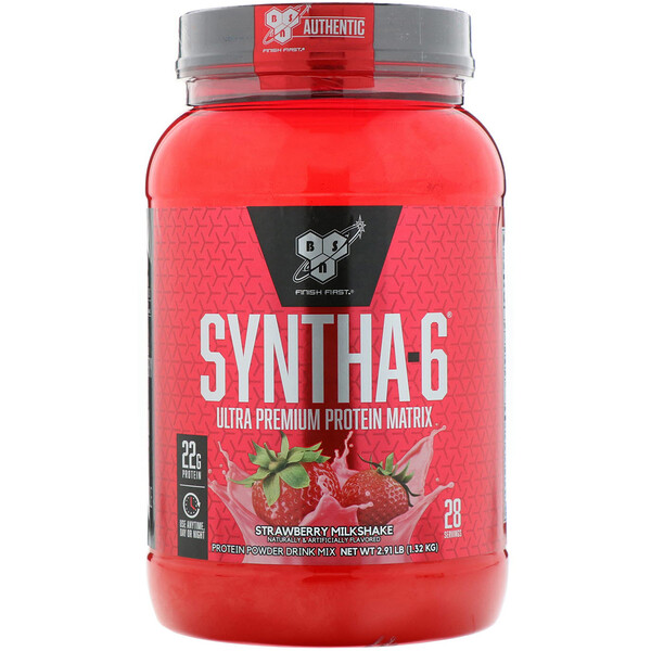 BSN, Syntha-6, Ultra Premium Protein Matrix, клубничный молочный коктейль, 1,32 кг (2,91 фунта)