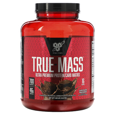 BSN True-Mass, Ultra Premium Protein/Carb Matrix, шоколадный молочный коктейль, 2,64 кг (5,82 фунта)