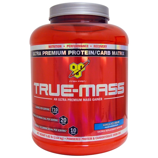 BSN, Echte Masse, Ultra-Premium Protein- & Kohlehydratmatrix, Vanilleeis, 5,82 lbs (2,64 kg)