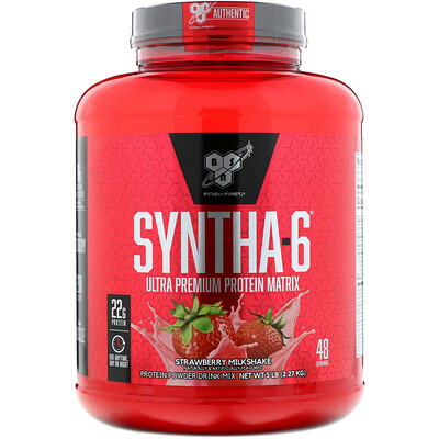 BSN Syntha-6, белковая матрица ультрапремиального качества, клубничный молочный коктейль, 2,27 кг (5,0 фунта)