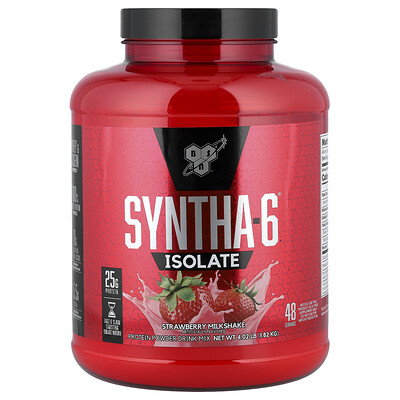 BSN, Aislado Syntha-6®, Mezcla para preparar bebidas con proteína en polvo, Batido de fresa, 1,82 kg (4,02 lb)