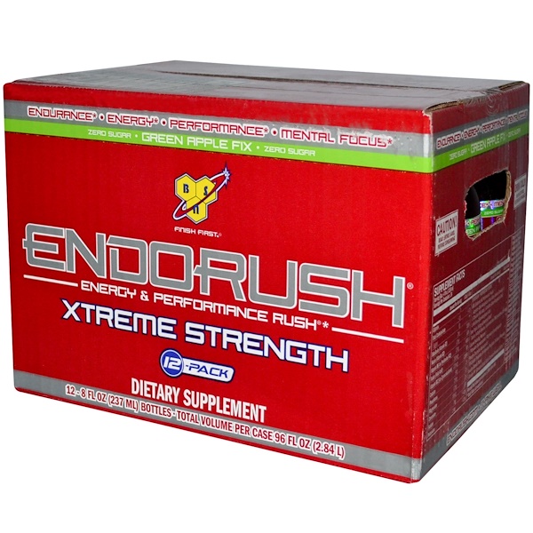 BSN, EndoRush, Xtreme Strength, Zero Sugar, Green Apple Fix, 12 Pack, 8 fl oz (237 ml) Each (Discontinued Item) 