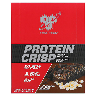BSN Protein Crisp, кранч с шоколадом, 12батончиков, 57г (2,01унции) каждый