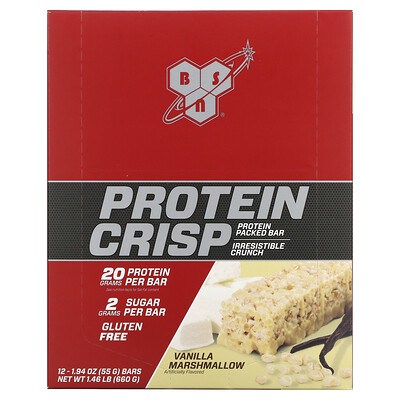 BSN, Protein Crisp, Vanilla Marshmallow, 12 Bars, 1.94 oz (55 g) Each