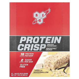 BSN, Protein Crisp, vaniljavaahtokarkki, 12 patukkaa, 55 g/kpl