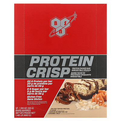 BSN Protein Crisp, протеиновый батончик, крендельки с соленой карамелью, 12батончиков, 57г (2,01унции)