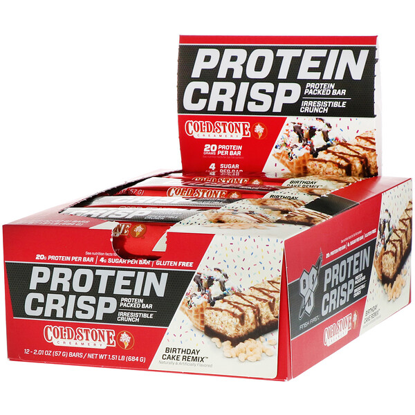 BSN, Protein Crisp, Birthday Cake Remix, 12 Bars, 2.01 oz (57 g) Each