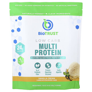 BioTRUST, Cremă de vanilie, cu conținut scăzut de carbohidrați, multiproteică, 529 g