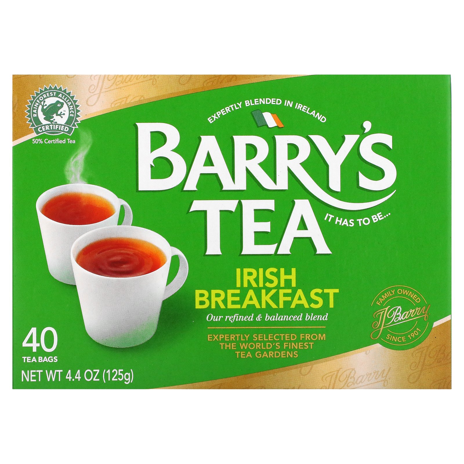 Barry's Tea, アイリッシュ・ブレックファースト・ティー、ティーバッグ40 個、 4.40オンス(125 g)