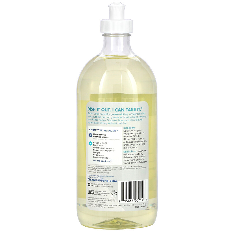 Better Life, Naturally GreaseKicking Dish Soap, Unscented, 22 fl oz