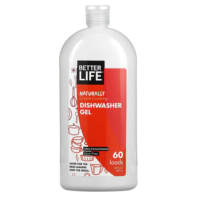 

Better Life, Naturally Crumb-Crushing Dishwasher Gel, Fragrance Free, 60 Loads, 30 oz (887 ml)