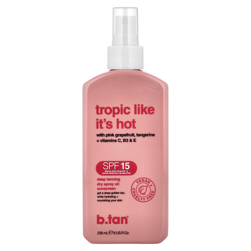 b.tan, Tropic Like It's Hot, Deep Tanning Dry Spray Oil Sunscreen, SPF 15, 8 fl oz (236 ml)