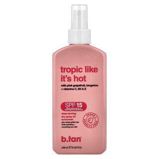 b.tan, ट्रॉपिक लाइक इट्स हॉट, डीप टैनिंग ड्राई स्प्रे ऑयल सनस्क्रीन, SPF 15, 236 ml