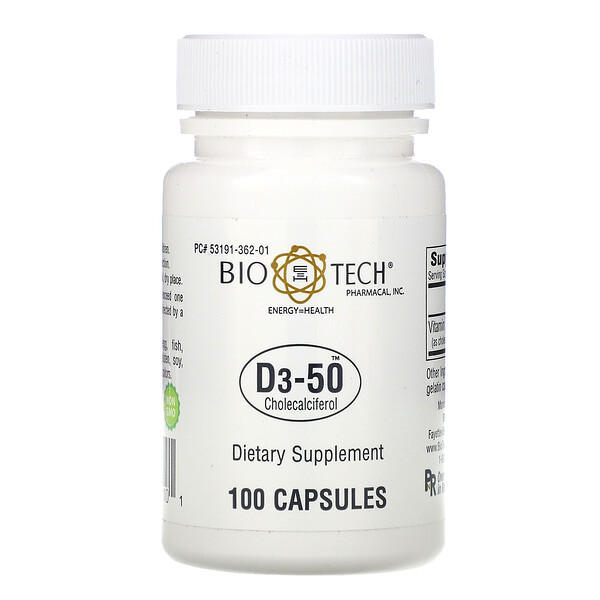 Bio Tech Pharmacal, D3-50, Cholecalciferol, 100 Kapseln