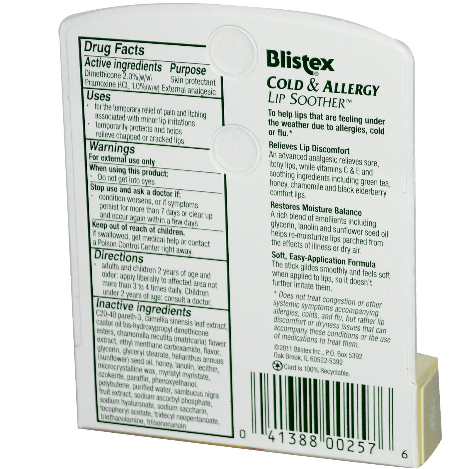 Blistex, Cold & Allergy Lip Soother, .15 oz (4.25 g) iHerb