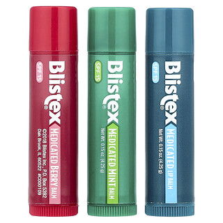 Blistex, Bálsamo labial medicinal, FPS 15, Menta, Bayas, Clásico, 3 paquetes, 4,25 g (0,15 oz) cada uno