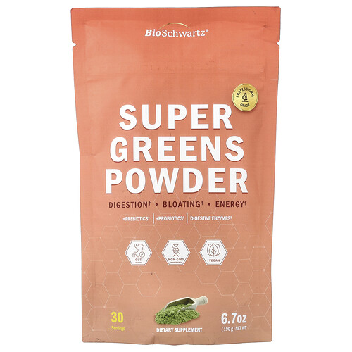 BioSchwartz, Super Greens Pulver, präbiotisches Probiotikum & Enzyme, 6,7 oz (190 g)