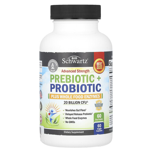 BioSchwartz, Prebiotic + Probiotic Plus Whole Food Enzymes, Advanced Strength, 20 Milliarden KBE, 60 pflanzliche Kapseln