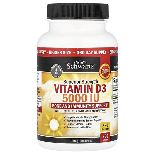Bioschwartz Vitamin D3, 125 mcg (5,000 IU), 360 Softgels