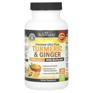 BioSchwartz, Turmeric ultra pur și ghimbir premium cu bioperină, 2.000 mg, 160 de capsule vegetale (500 mg)