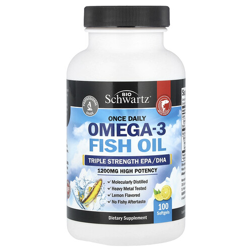 Bioschwartz Once Daily Omega-3 Fish Oil, Triple Strength, High Potency, Lemon, 1200mg, 100 Softgels
