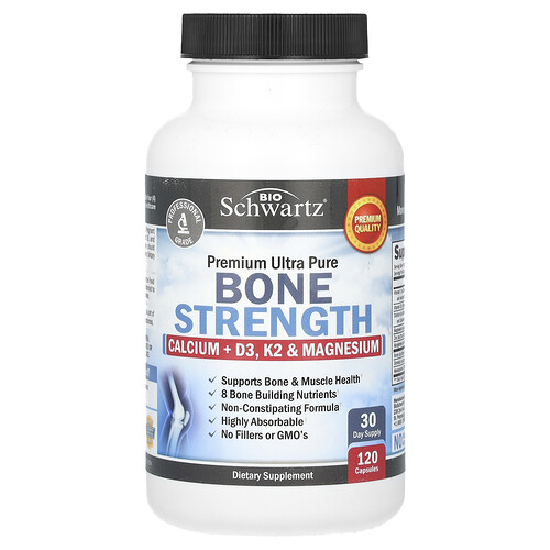 Bioschwartz Premium Ultra Pure Bone Strength, Calcium + D3, K2 & Magnesium, 120 Capsules