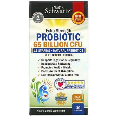 BioSchwartz Extra Strength Probiotic, 65 Billion CFU, 30 Capsules