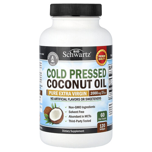 Bioschwartz Cold Pressed Coconut Oil, Pure Extra Virgin, 120 Softgels (1,000 mg per Softgel)
