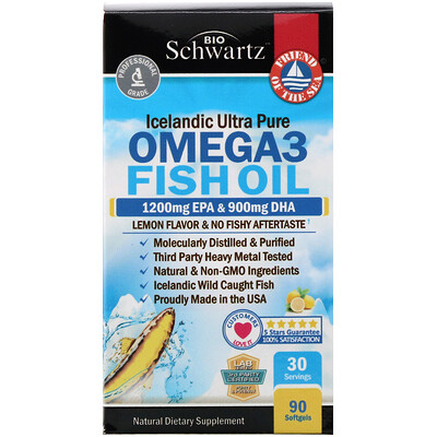 BioSchwartz рыбий жир с омега-3, лимонный вкус, 1200 мг ЭПК, 900 мг ДГК, 90 мягких таблеток