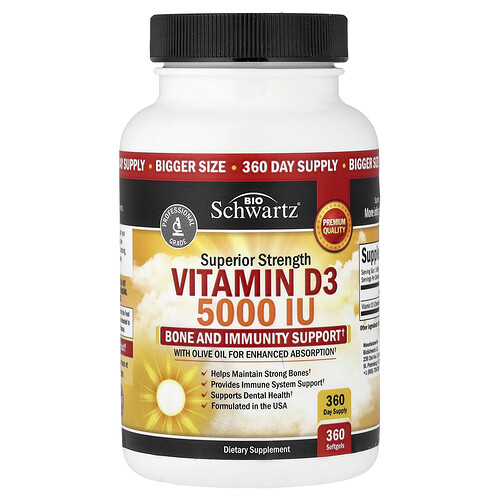 BioSchwartz, Vitamine D3 extrapuissante, 125 µg pièce, 360 capsules