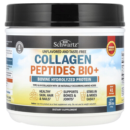 Bioschwartz Collagen Peptides Bio+, Unflavored, 16 oz (454 g)