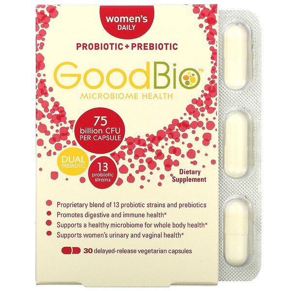 GoodBio, Women's Daily Probiotic + Prebiotic, 75 Billion CFU, 30 Delayed-Release Vegetarian Capsules