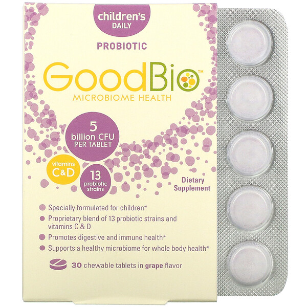 GoodBio, Children's Daily Probiotic, Grape , 30 Chewable Tablets