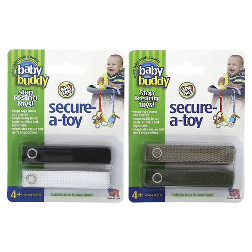 Baby Buddy, Secure-A-Toy, 4 mois et plus, Noir/blanc et beige/olive, 4 dragonnes