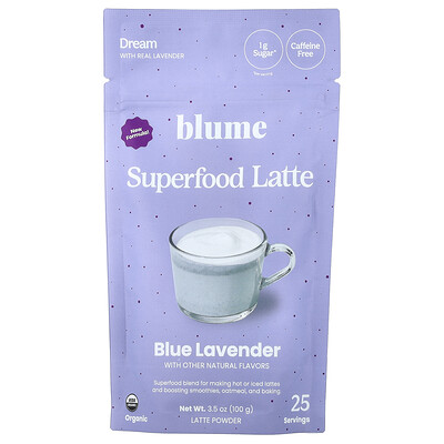 Blume, Latte de superalimentos, Lavanda azul, Sin cafeína, 100 g (3,5 oz)