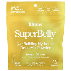 SuperBelly, порошкоподібна суміш для зволоження кишечника, лимон і імбир, 15 пакетиків по 4 г (0,14 унції)