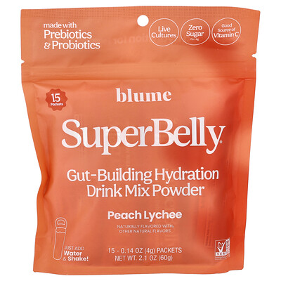 Blume, SuperBelly®, Melocotón y lichi, 15 sobres, 4 g (0,14 oz) cada uno