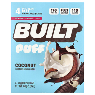 Built, Soufflé, Barres protéinées, Noix de coco, 4 barres, 40 g pièce