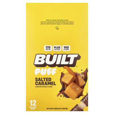 Built, Hojaldrada, Barritas proteicas, Caramelo salado, 12 barritas, 40 g (1,41 oz) cada una