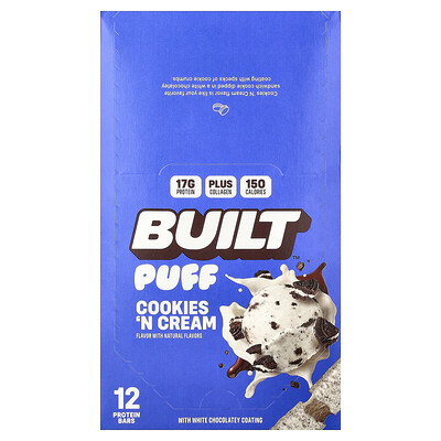 Built, Hojaldrada, Barritas proteicas, Galletas y crema, 12 barritas, 40 g (1,41 oz) cada una