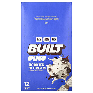 Built, Puff, Protein Bars, Cookies 'N Cream, 12 Bars, 1.41 oz (40 g) Each