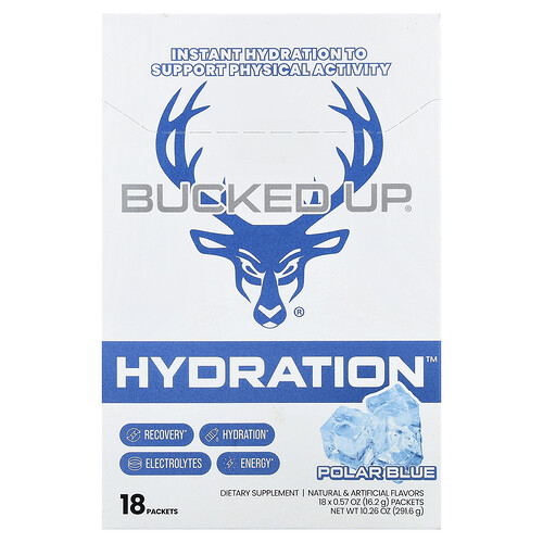 Bucked Up Hydration™, Polar Blue, 18 Packets, 57 oz (16.2 g) Each