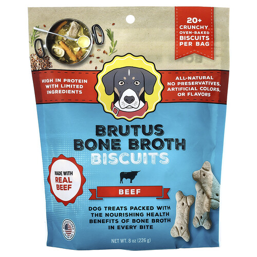 Brutus Bone Broth, Biscuits, For Dogs, Beef, 8 oz (226 g)
