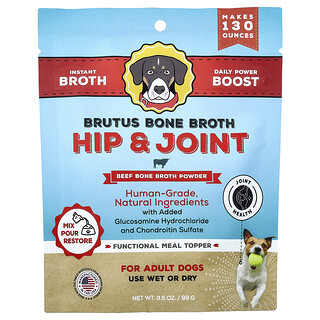 Brutus Bone Broth, Hip & Joint, Beef Bone Broth Powder, For Adult Dogs, 3.5 oz (99 g)