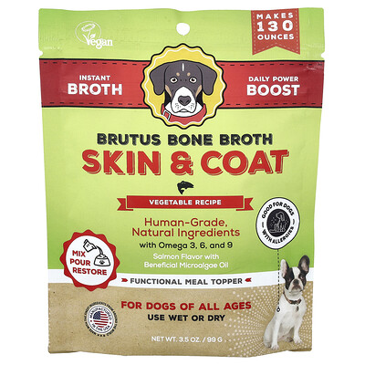 Photos - Dog Medicines & Vitamins Brutus Bone Broth Brutus Bone Broth, Skin & Coat, Vegetable Recipe, For Dogs of All Ages, Salmon, 3.5 oz BUU-54434(99 g)