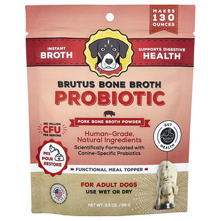 Brutus Bone Broth, Probiótico, Caldo de Osso de Porco em Pó, Para Cães Adultos, 99 g (3,5 oz)