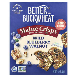 Better with Buckwheat, Galletas Maine Crisps para picar, Arándanos azules silvestres y nueces, 113 g (4 oz)