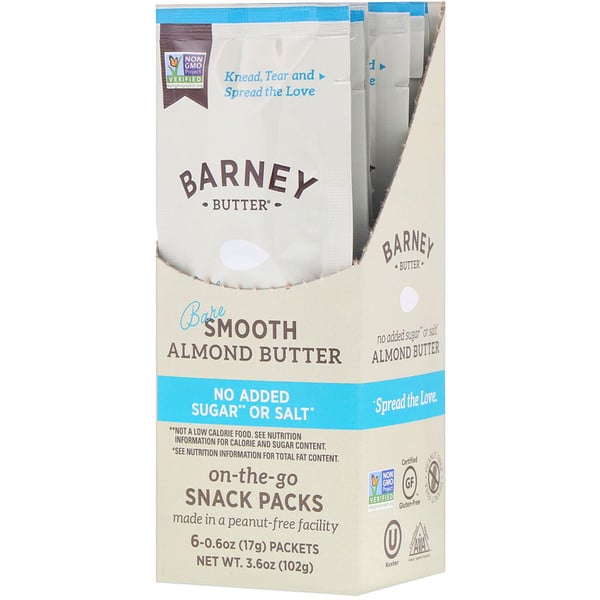 Barney Butter, Almond Butter, On the Go Snack Packs, Bare Smooth, 6 ...