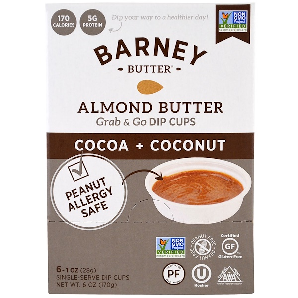Barney Butter, Almond Butter, Grab & Go Dip Cups, Cocoa + Coconut, 6